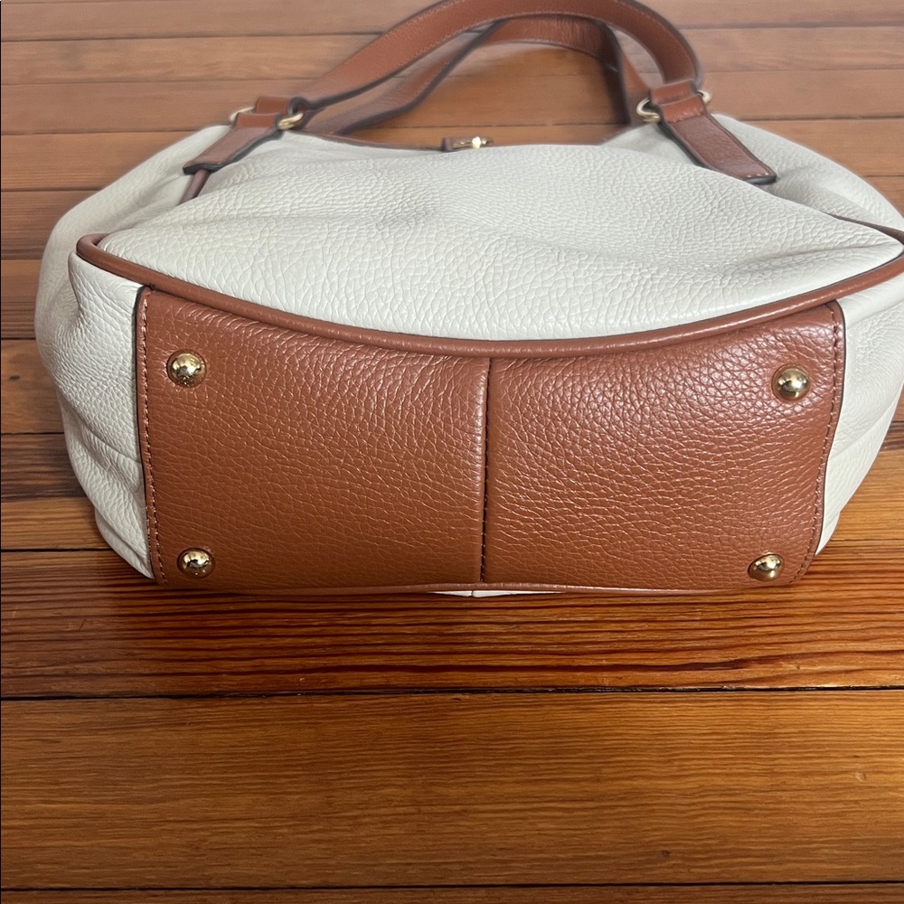 Vintage Tommy Hilfiger Pebbled Leather Tote Cream Cognac Preppy Y2K - Picture 3 of 10